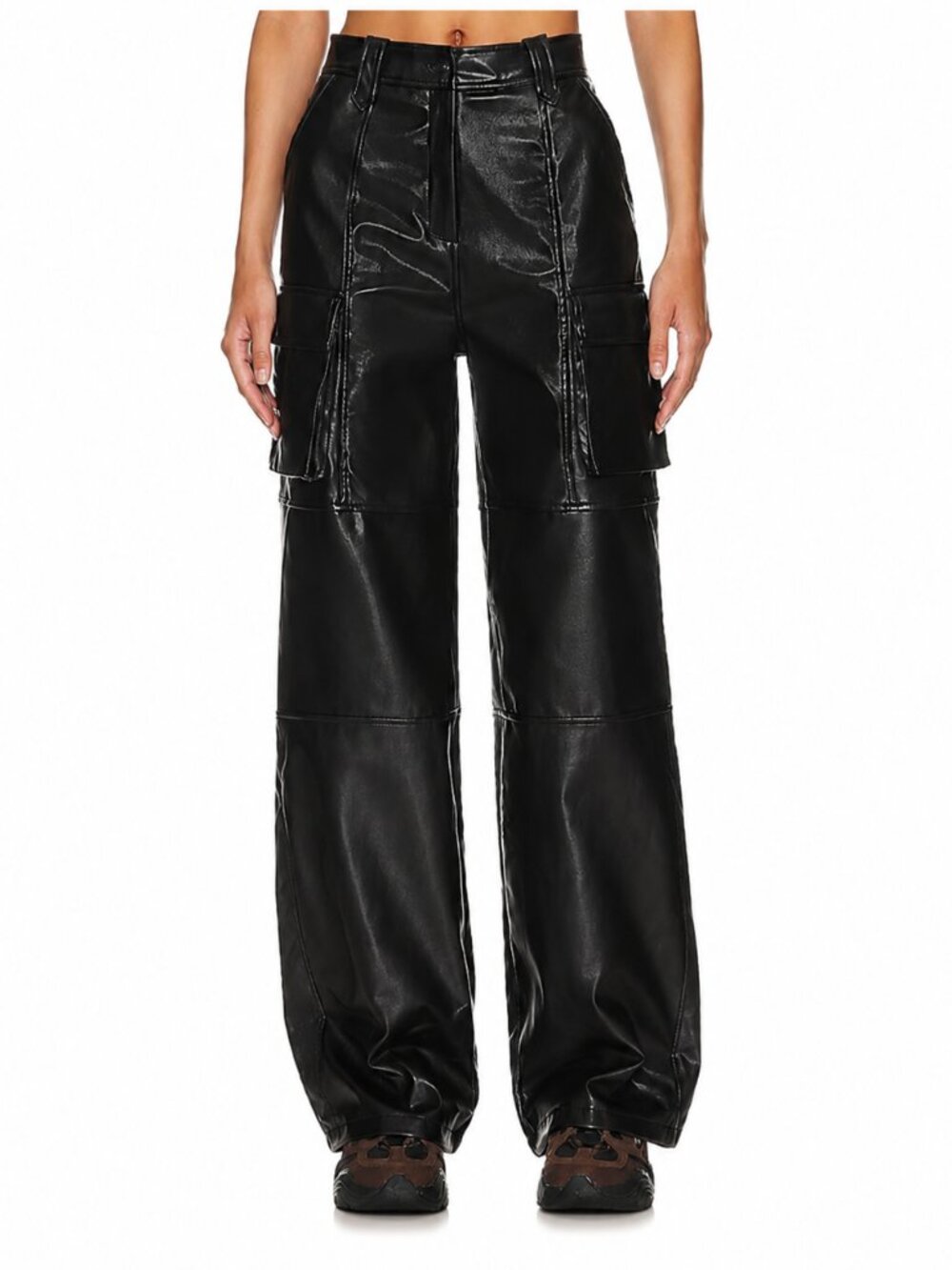 Superdown Wide Leg Faux Leather Cargo Pants‎ - Black Halley Pants Medium